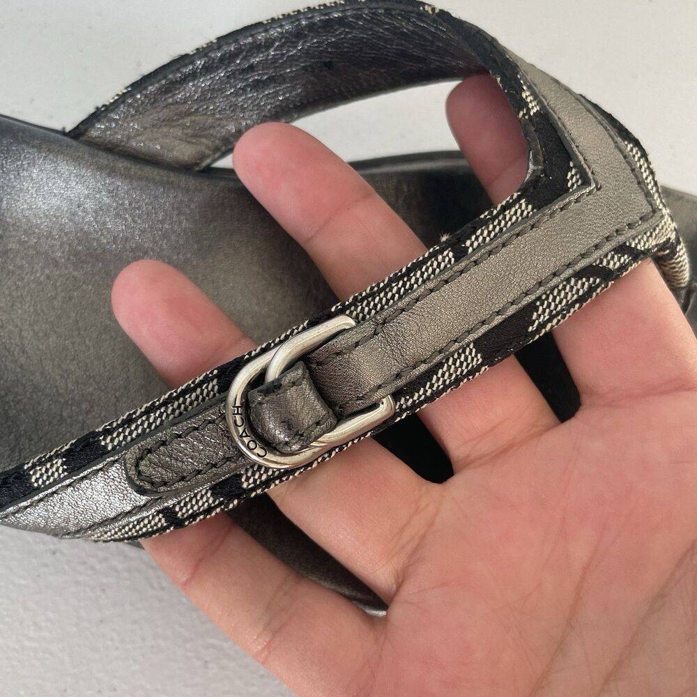 COACH Lindsey Leather Flip Flop Sandals Shoes Silver Gray Black Women's Size 8.5 - Picture 11 of 12